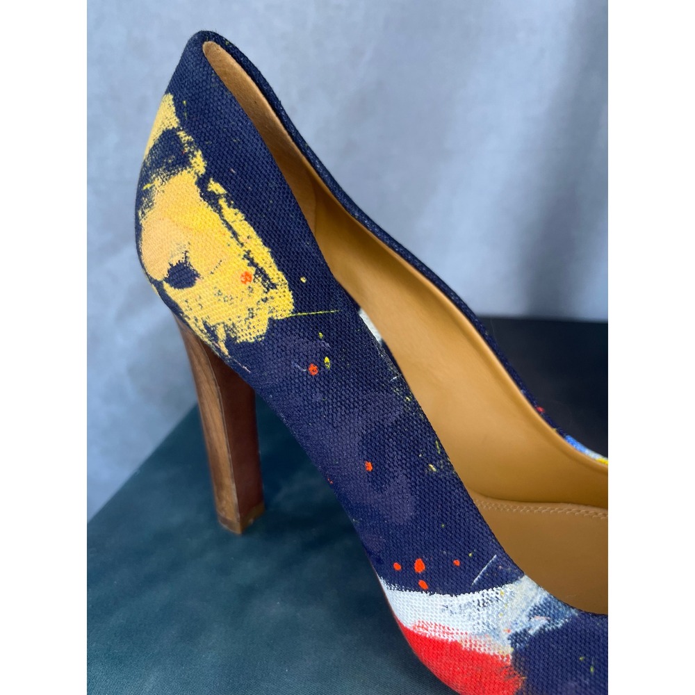 Ralph Lauren Purple Label Celia Abstract Art Pumps Italy Block Heel Size 37 US 7 - Picture 11 of 16